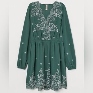 Dark Green Embroidered Dress